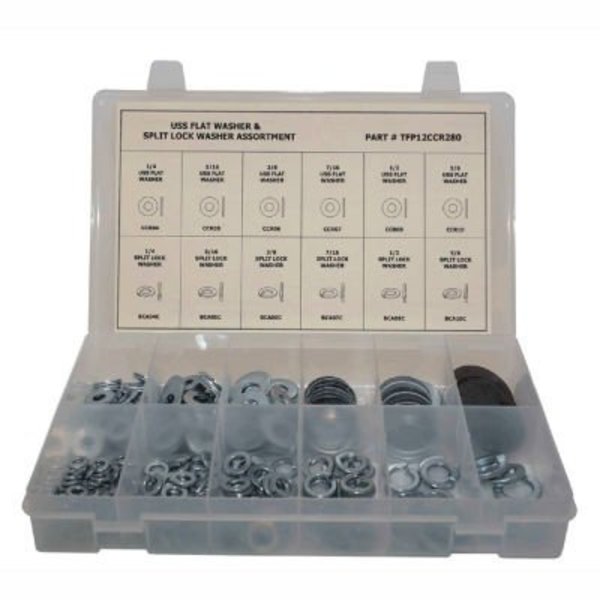 Titan Fasteners Flat & Split Lock Washer Washer Assortment, Steel, Zinc Plated Finish, 280 PCS TFP12CCRBC280